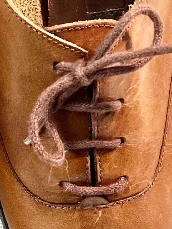 Vintage Y2K Revival Tan Leather Lace-up Pointed Toe Oxford -Women's Size 8M - Picture 15 of 16